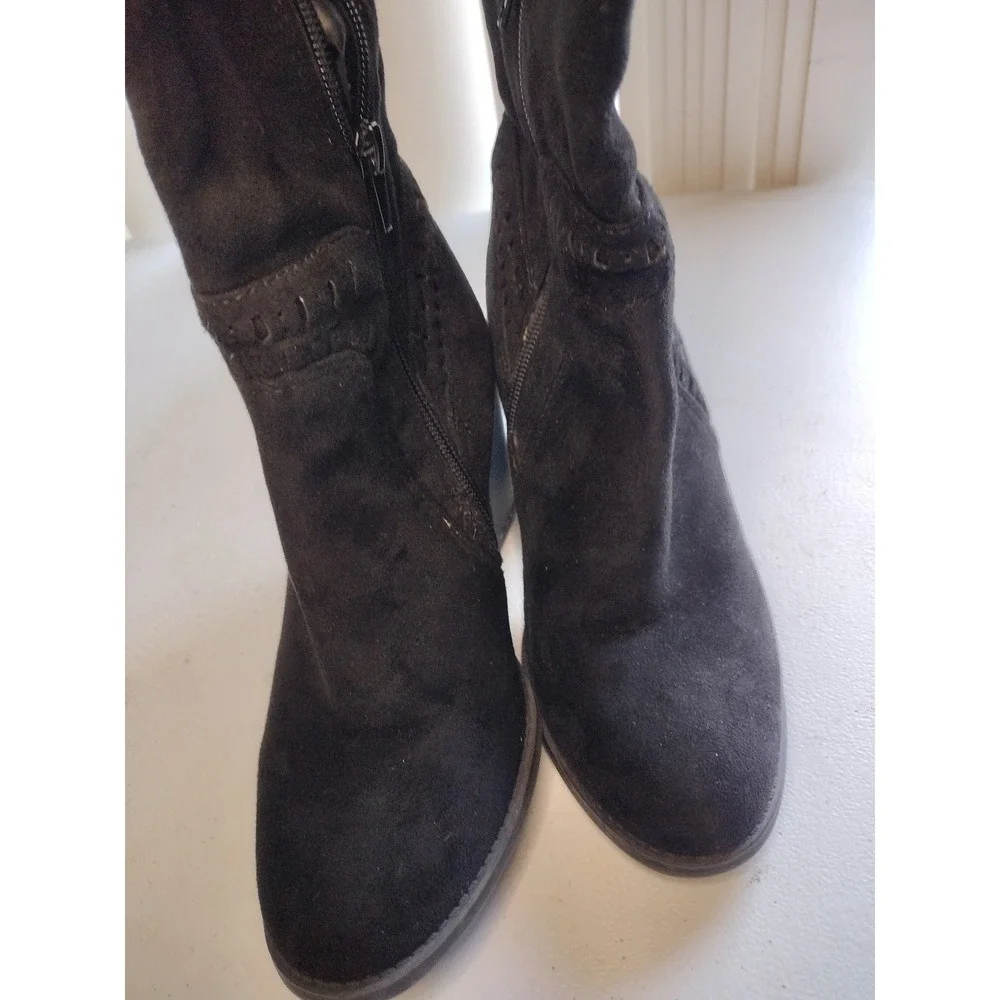 Black Suede Knee High Boots Chunky Heel Side‎ Zip Women Size 5.5
